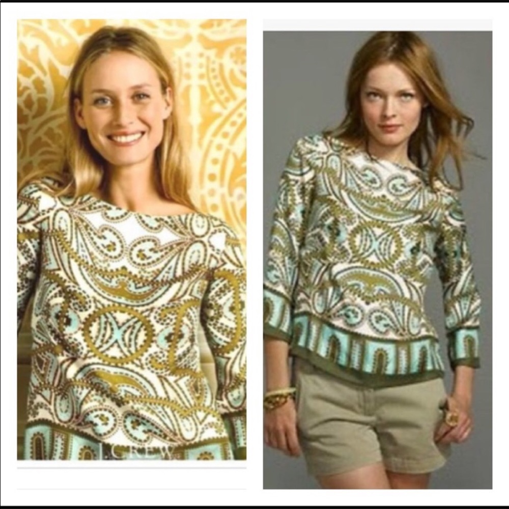 J.Crew Vintage Silk Print Blouse Size 2